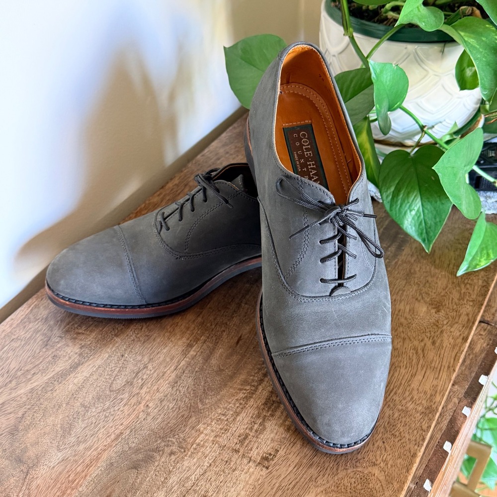 Cole Haan Country Edison Cap Toe Oxfords Mens 9.5D Grey Nubuck USA Made Heritage